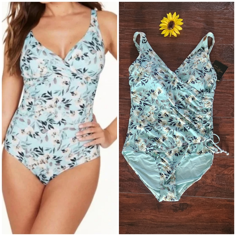 NipTuck Swim Boho Breeze Light Blue Floral Printed Swimsuit NWT